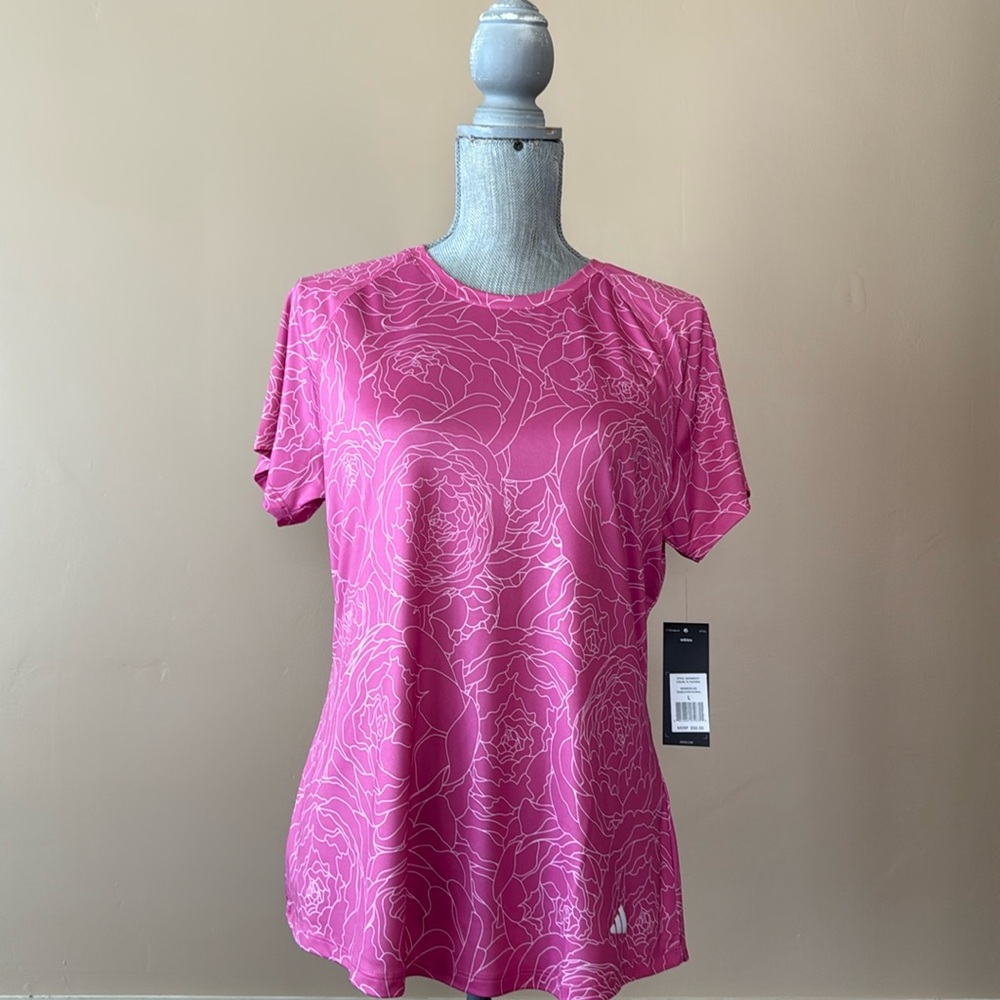 ADIDAS 🩷PALE FUCHSIA🩷 BASELAYER-FLORAL ATHLETIC TOP SIZE LARGE 🌟NWT🌟